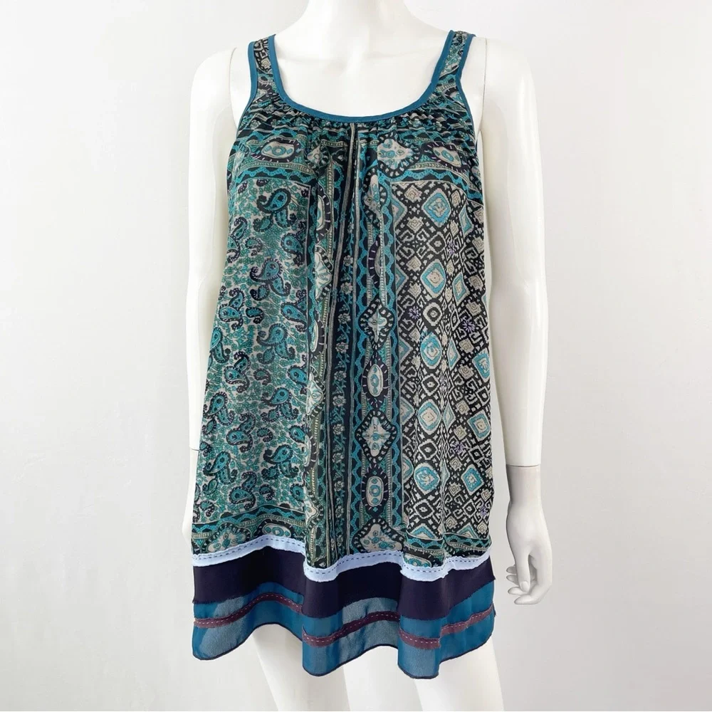 One September Anthropologie Black & Teal Paisley Sleeveless Tank Top Size XS - Picture 1 of 9